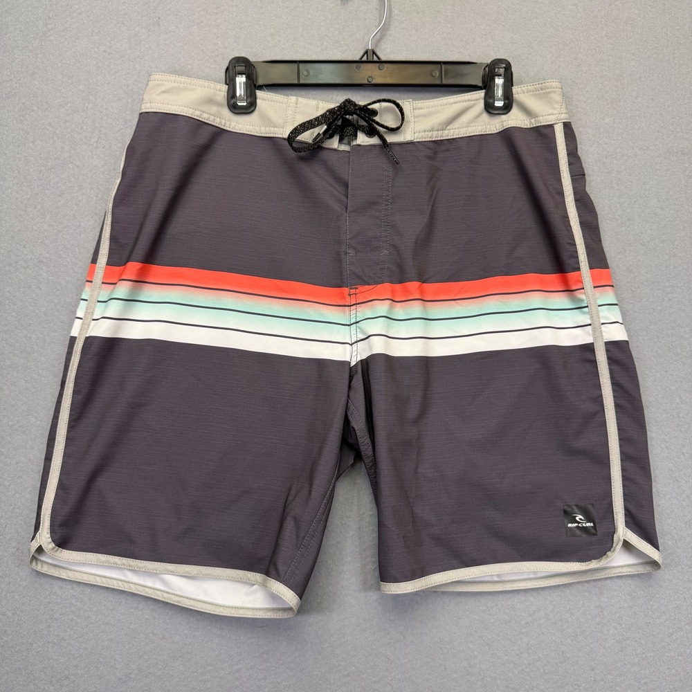 Rip Curl Mirage Mens Board Shorts Charcoal Gray Striped Surf Swim Trunks Size 34